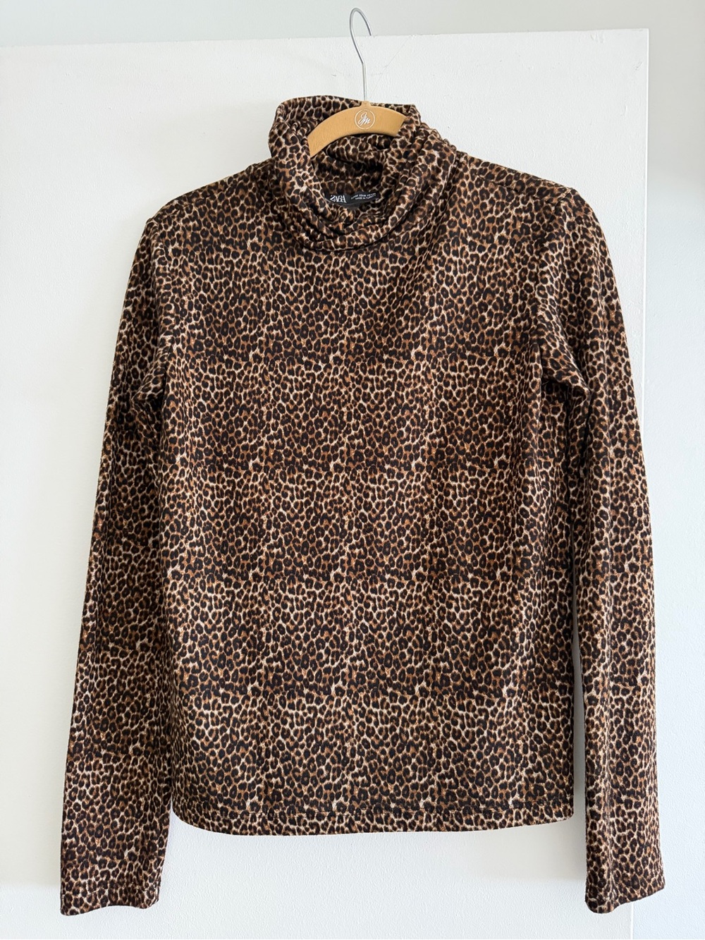 Zara Brown Leopard Print Turtleneck Long Sleeve Top